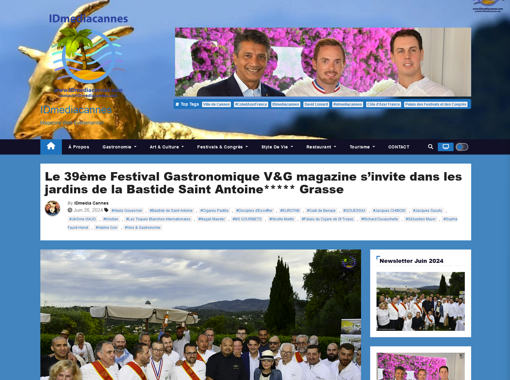 L&rsquo;article d&rsquo;IDmediacannes sur la soirée du 39ème Festival Gastronomique de V&G Magazine