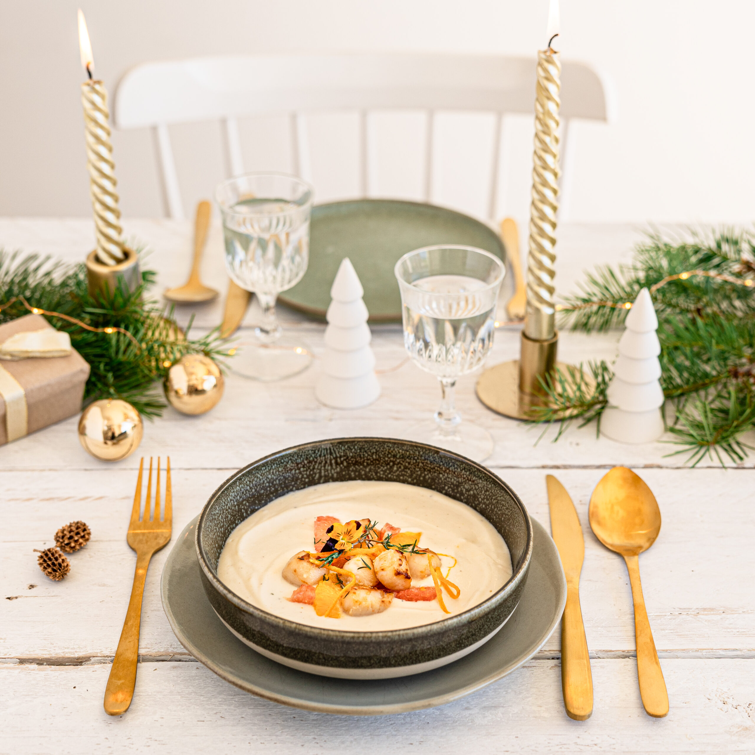Crème aux agrumes, fromage blanc et Saint-Jacques